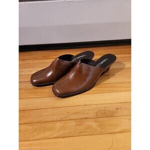 Coldwater Creek western Womens leather Mule size 6.5 natural Leather Brown Clogs